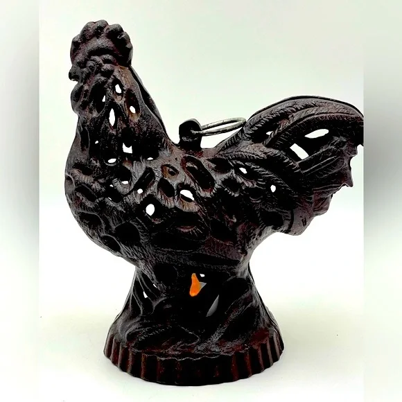 Vintage Rooster Chicken Lantern: Bronze Cast Iron Votive Tea Light Candle Holder